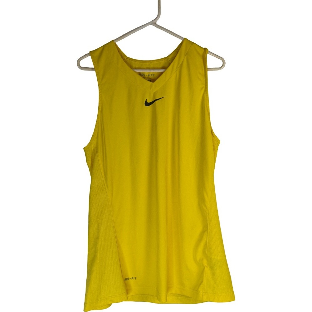 Nike Dri-FIT Tank Top Mens Large Yellow V-Neck Sleeveless Athletic Gym Shirt AC